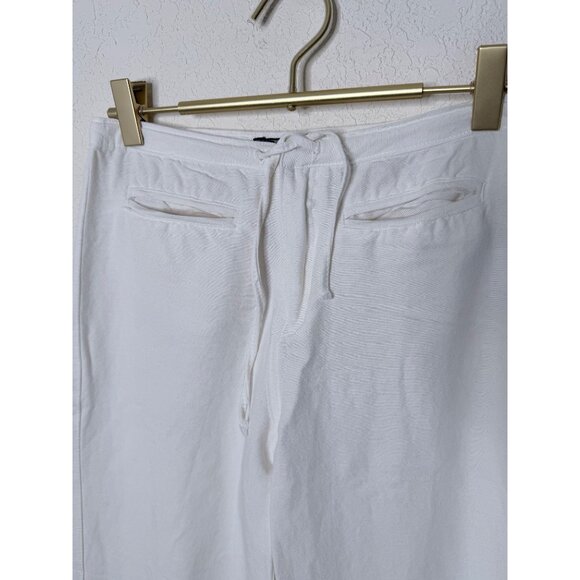 Armani Wide Leg Pants Womens Size XS (25 X 28) White Cotton Drawstring Resort Ca - Picture 4 of 11